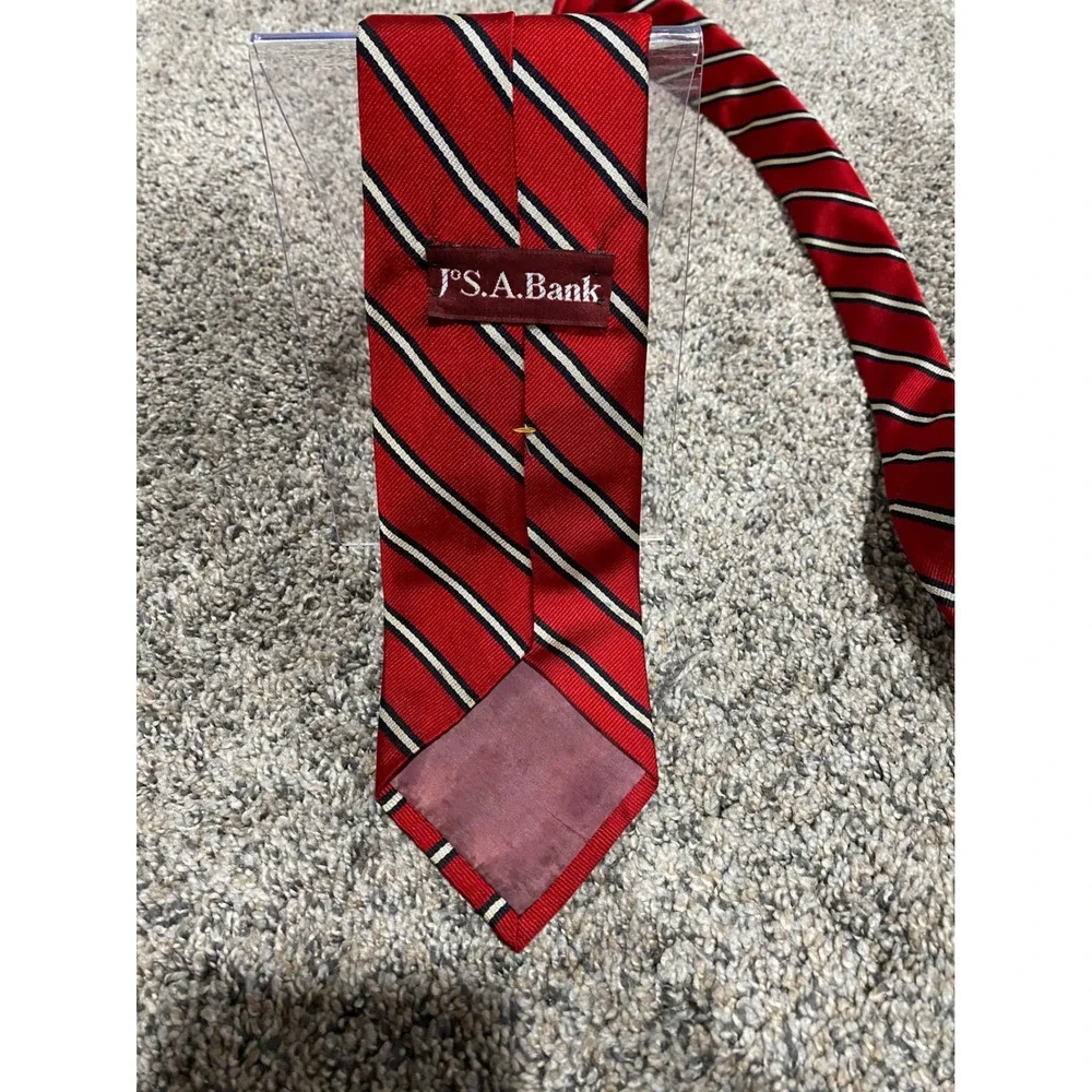 Necktie Jos. A. Bank Mens Red Excellent Silk Repp Stripe OS